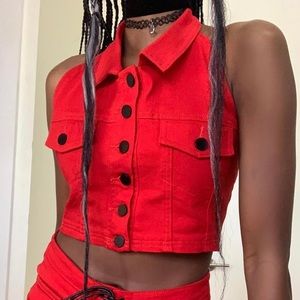 Halter Button Cropped Vest